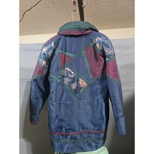 Vintage Cambridge Patchwork Colorblock Quilted Jacket Paisley Trim 80s/90s Blue